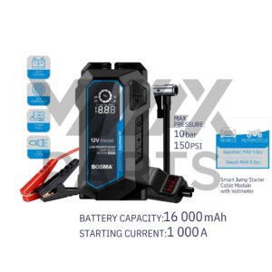 POWER BANK 16000mAh C/ AUXILIAR DE ARRANQUE E COMPRESSOR AR