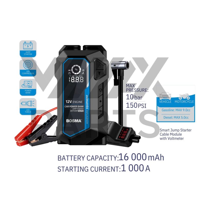 POWER BANK 16000mAh C/ AUXILIAR DE ARRANQUE E COMPRESSOR AR